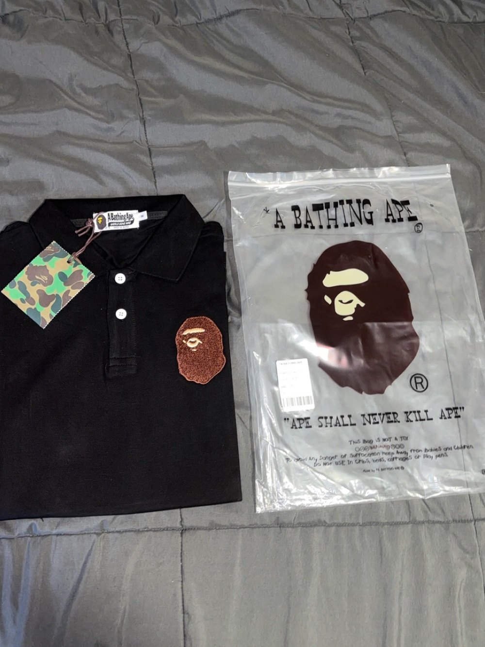 Bape Black Polo with Brown Embroidered Ape Patch